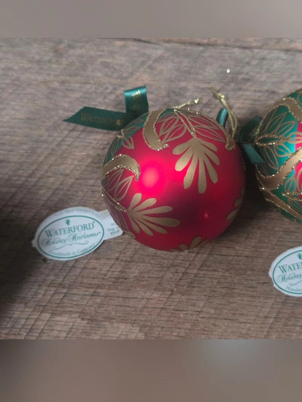 2 Vintage Waterford Holiday Heirlooms Peacock Ball Ornaments ~ Bin R